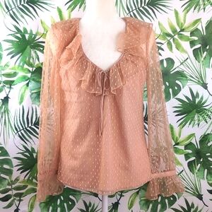 J Crew Peach Polka Dot Ruffle Tulle Blouse (Size: Small)